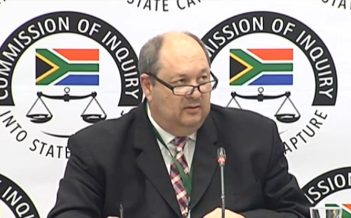 A screenshot of former Crime Intelligence official Kobus Roelofse appearing at the state capture inquiry on 18 September 2019. Picture: SABC Digital News/Youtube
