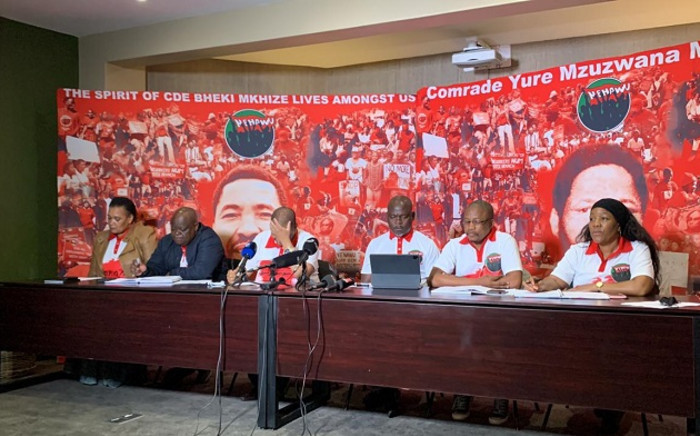 Nehawu on 17 May 2022 held a press briefing in Kibler Park, in the south of Johannesburg, ahead of its planned strike at Sars. Picture: Masechaba Sefularo/Eyewitness News. 

