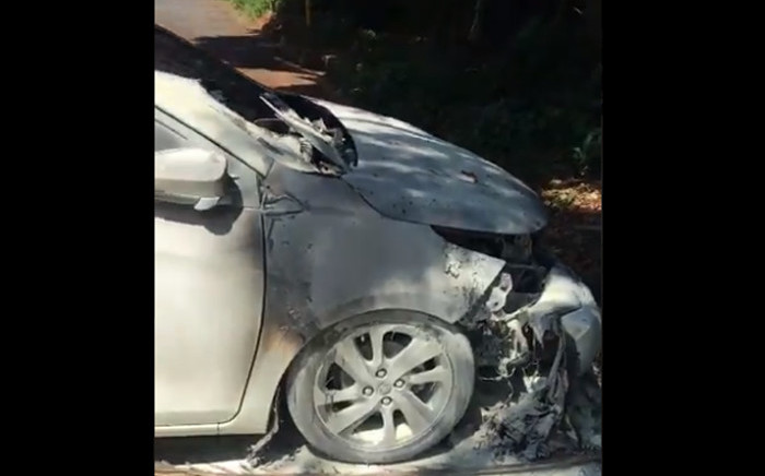 A video screengrab of a student’s vehicle set alight during protests at UKZN’s Howard College campus on 29 January 2020.