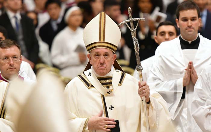 FILE: Pope Francis leads a Christmas Eve mass in St Peter's Basilica to mark the nativity of Jesus Christ on 24 December 2019, at the Vatican. Picture: AFP