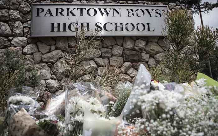 Flowers laid outside Parktown Boys' High School on 20 January 2020 after one of its pupils Enock Mpianzi died at a school camp in the North West. Picture: Abigail Javier/Eyewitness News