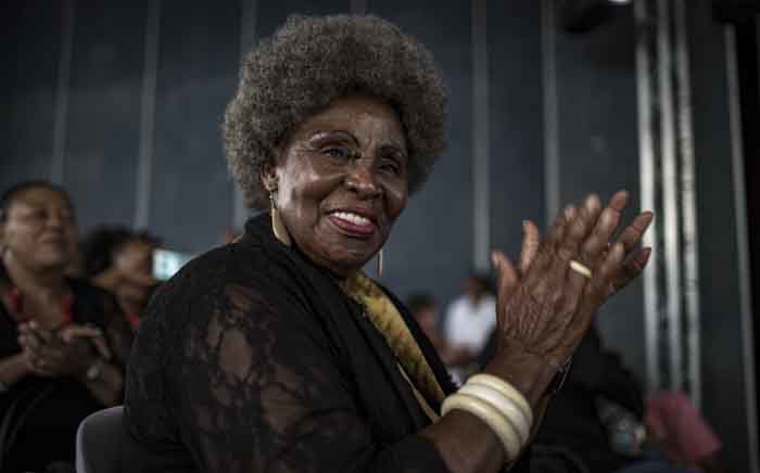 South African musician Dorothy Masuka reacts during a memorial for the late South African musician Hugh Ramapolo Masekela at the San Kopano Centre in Alexandra, Johannesburg on 26 January 2018. Picture: AFP
