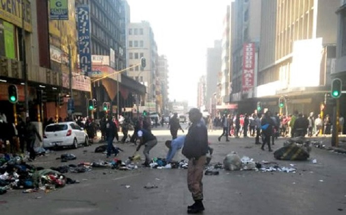 The South African Police Service and Johannesburg Metro Police Department clashed with protesters in the central Johannesburg on Thursday, 1 August 2019. Picture: IntelligenceBureauSA/Facebook
