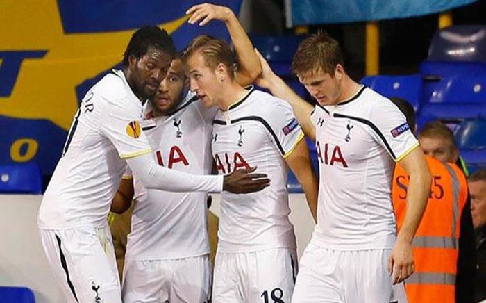Tottenham Hotspur players huddle together to celebrate the team's second goal against Asteras Tripolis in the UEFA Europa League on 23 October 2014. Picture: Facebook.com
