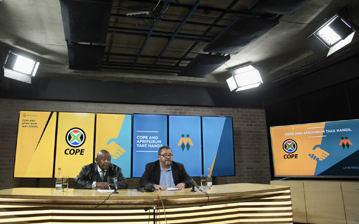 Cope leader Mosiuoa Lekota (right) and AfriForum’s Kallie Kriel at a press conference in Pretoria. Picture: Afriforum.co.za