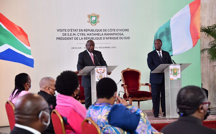 President Cyril Ramaphosa (R) and Ivory Coast (L) President Alassane Ouattara. Picture: GCIS
