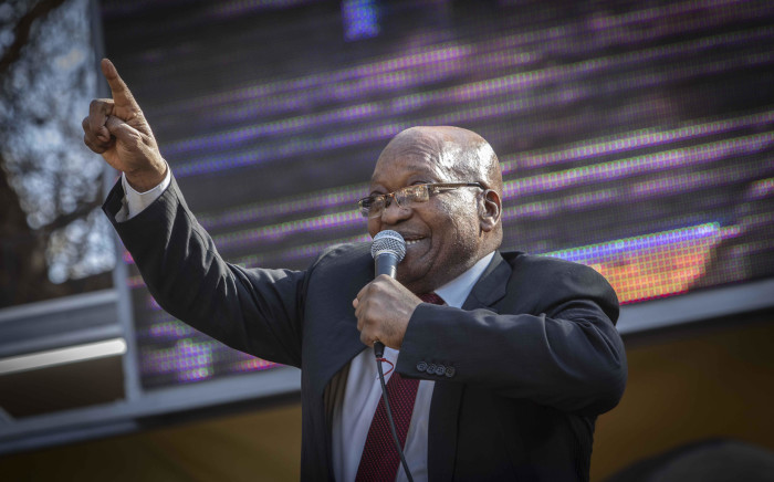 Former President Jacob Zuma addressing his supporters outside the state capture commission on 19 July 2019. Picture: Abigail Javier/Eyewitness News 