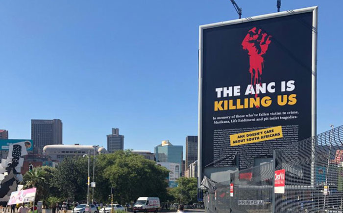 The amended DA billboard in Johannesburg on 22 January 2019. Picture: @Our_DA/Twitter