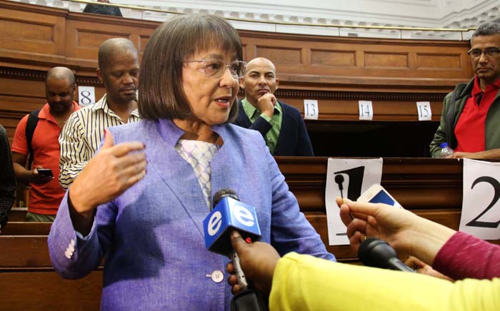 Patricia de Lille addressing the media after the Western Cape High Court on Tuesday granted her interim relief to return as Cape Town mayor and DA member. Picture: Bertram Malgas/EWN.