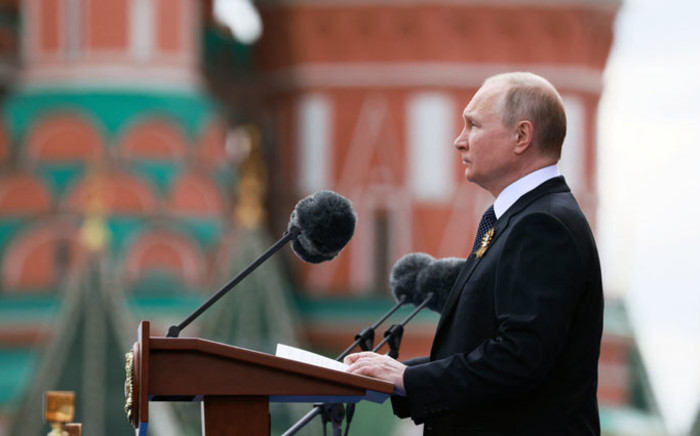 Russian President Vladimir Putin gives a speech during the Victory Day military parade at Red Square in central Moscow on 9 May 2022. Picture: Mikhail METZEL/SPUTNIK/AFP