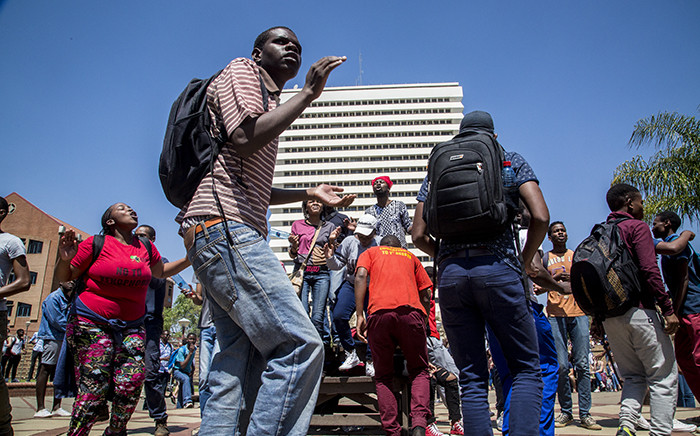 University of Pretoria students protest on the institution’s Hatfield campus over possible university fee hikes for the 2017 academic year. Picture: Reinart Toerien/EWN