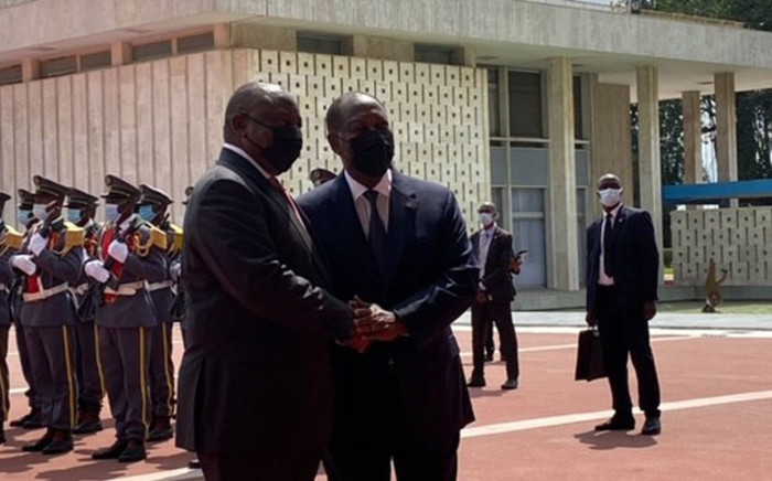 President Cyril Ramaphosa (left) and Ivory Coast President Alassane Ouattara (right) meet during the South Africa leader's state visit to the West African nation on 2 December 2021. Picture: Theto Mahlakoana/Eyewitness News