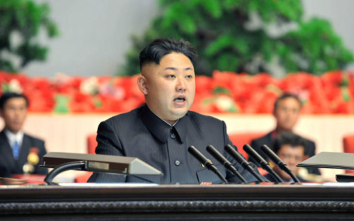 North Korean leader Kim Jong Un delivering a speech at the national meeting of light industrial workers in Pyongyang. 
