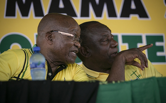 President Cyril Ramaphosa and former President Jacob Zuma sharing a moment. Picture: Sethembiso Zulu/EWN.