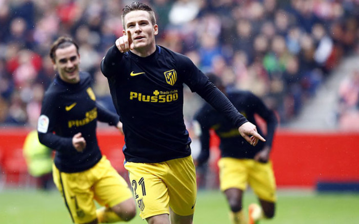 Atletico Madrid’s Kevin Gameiro celebrates after scoring in a match against Sporting Gijon on 18 February 2017. Picture: @atletienglish.