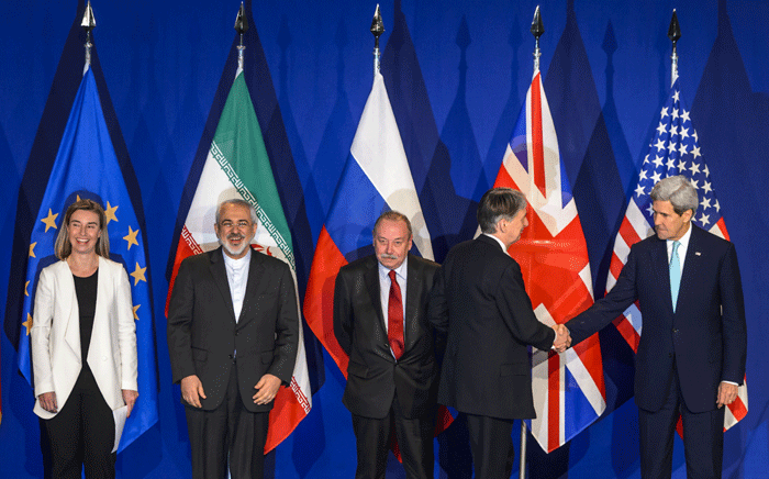EU's foreign policy chief Federica Mogherini, Iranian Foreign Minister Mohammad Javad Zarif, Ministry of Foreign Affairs of Russia Alexey Karpov, British Foreign Secretary Philip Hammond and US Secretary of State John Kerry. Picture: AFP.