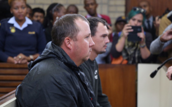 FILE: Willem Oosthuizen and Theo Jackson appear in the Middelburg magistrates court for assault and forcing a man to lie in a coffin. Picture: Christa Eybers/EWN.