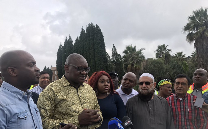 Gauteng Roads and Transport MEC, Ismail Vadi, Tshwane Mayor, Solly Msimanga as well as the Gauteng Premier David Makhura at the scene of a sinkhole on the R55 in Laudium on Monday 2 April 2018. Picture: Twitter/@GautengProvince
