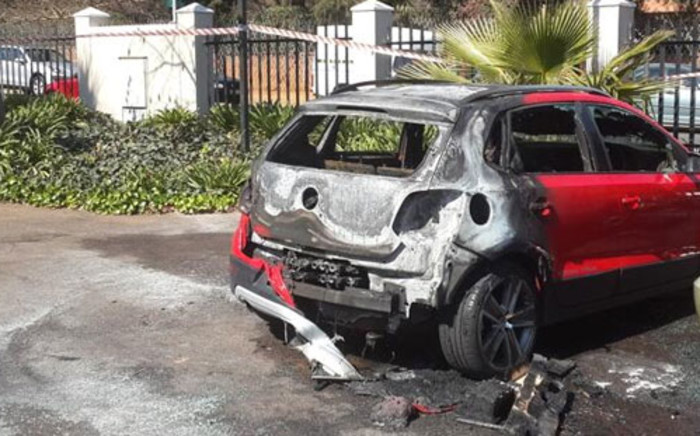 The remains of the car used in a shooting involving Czech businessman Radovan Krejcir. Picture: Sean Newman via Twitter.