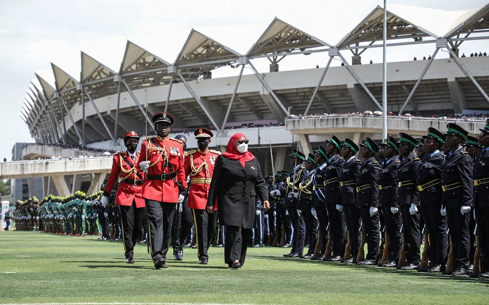 Tanzania’s President Samia Suluhu Hassan (R) attends the 60th anniversary of Independence Day ceremony at the National Stadium in Dar es Salaam, Tanzania, on 9 December 2021. Picture: Ericky Boniphace/AFP