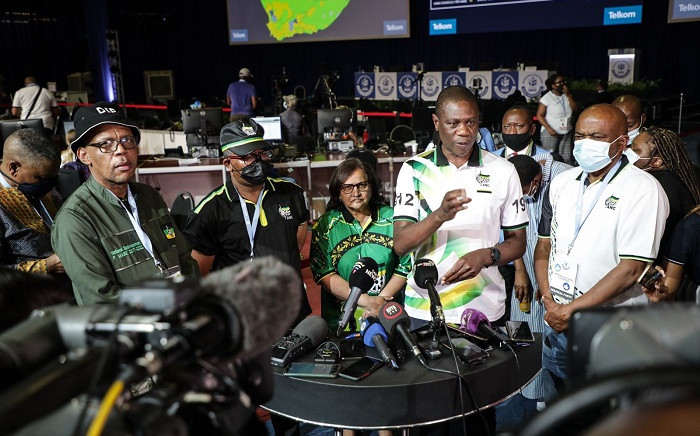 ANC leadership briefing the media at the national results operation centre in Pretoria. Picture: Abigail Javier/Eyewitness News