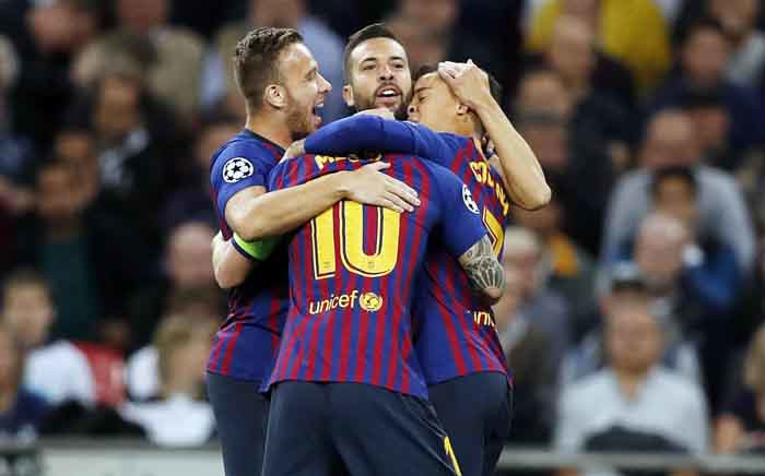 Barcelona’s Lionel Messi and teammates celebrate a goal against Tottenham during their UEFA Champions League clash on 3 October 2018. Picture: @FCBarcelona/Twitter