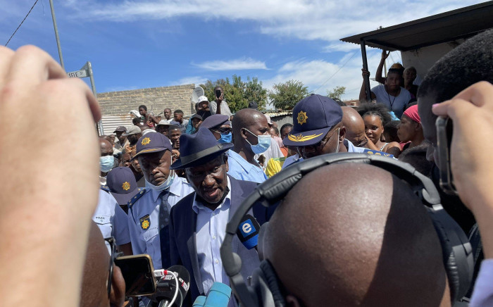 Police Minister Bheki Cele visits Diepsloot amid ongoing protests on 7 April 2022.