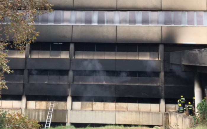 The third-floor parking at the Charlotte Maxeke Academic Hospital collapsed following a fire that began on Friday, 16 April 2021. Patients were moved and the hospital was closed for seven days. Picture: Twitter/@GautengProvince