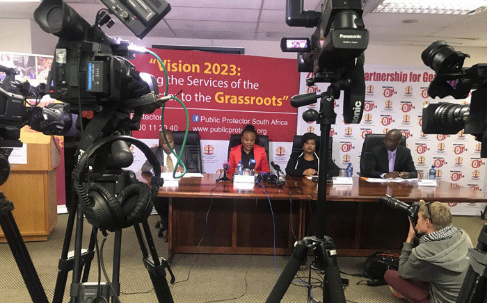 Advocate Busisiwe Mkhwebane is providing a quarterly update on the performance of her office and is releasing several reports at a briefing in Pretoria. @PublicProtector/Twitter.