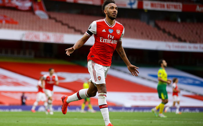 Arsenal's Pierre-Emerick Aubameyang celebrates his goal against Norwich in the English Premier League on 1 July 2020. Picture: @Arsenal/Twitter