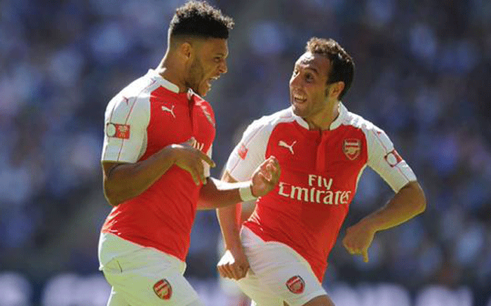 Alex OxChambo scores the winner as Arsenal beat Chelsea to win the Community Shield. Picture: Twitter @Arsenal.