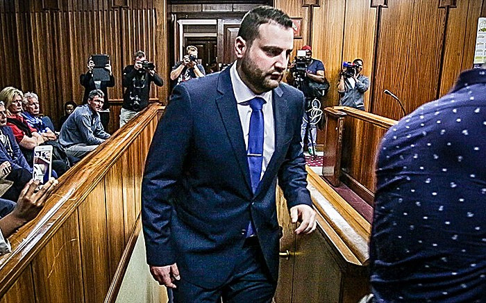 Christopher Panayiotou sits in the dock at Port Elizabeth High Court during the trial of the murder of his late wife, Jayde Panayiotou. Picture: Anthony Molyneaux/EWN