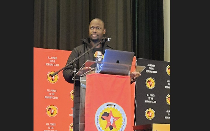 Numsa president comrade Andrew Chirwa is addressing delegates at the national bargaining conference on 11 April 2022. Picture: @Numsa_Media/Twitter.

