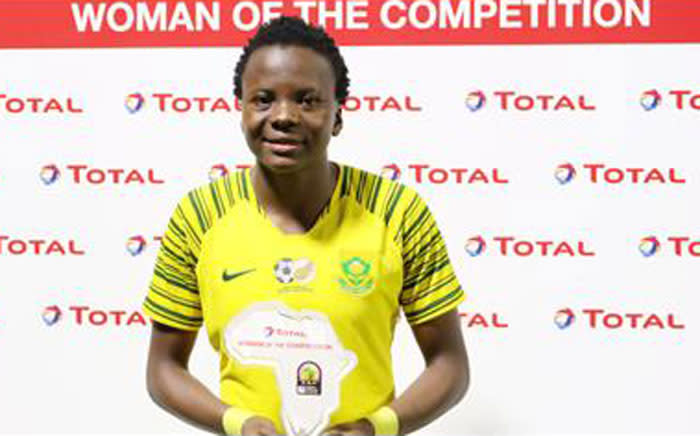 Banyana Banyana's Thembi Kgatlana with her Women's Africa Cup of Nations player of the tournament award. Picture: @CAF_Online/Twitter