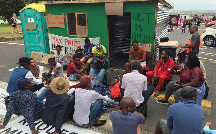 FILE: A group of UCT students erected a shack on campus during a protest over accommodation on 15 February 2016. Picture: Natalie Malgas/EWN.