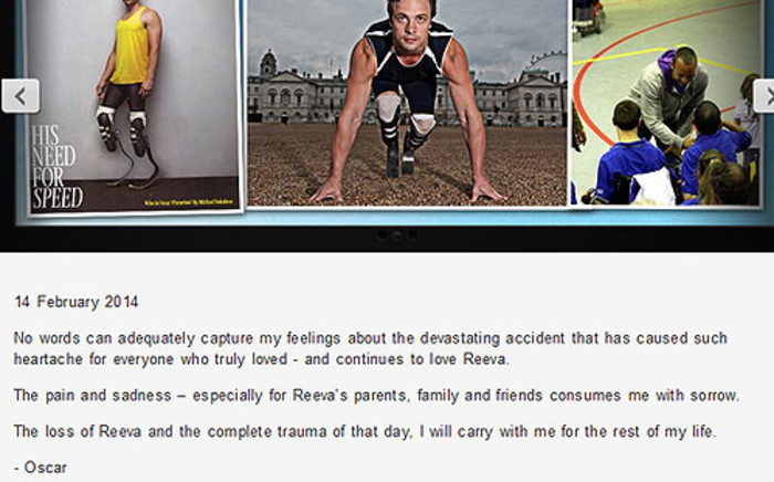 A screenshot from the Oscar Pistorius website with the message he posted on 14 February 2014. Picture: OscarPistorius.com
