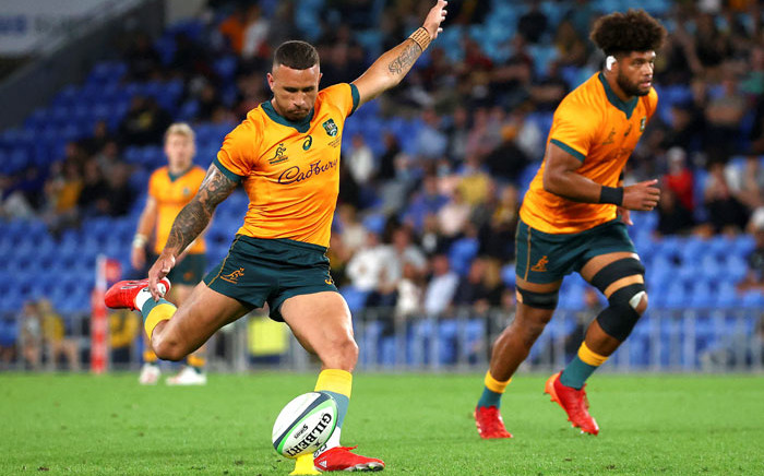 A file photo taken on 12 September 2021 shows Australia's Quade Cooper kicking a penalty as he leads Australia to victory in the Rugby Championship match against South Africa at Cbus Super Stadium on the Gold Coast. Picture: Patrick Hamilton/AFP