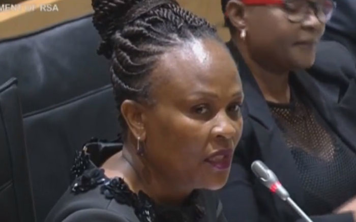 A screengrab of Public Protector Busisiwe Mkhwebane appearing before Parliament's Justice committee on 6 March 2018.