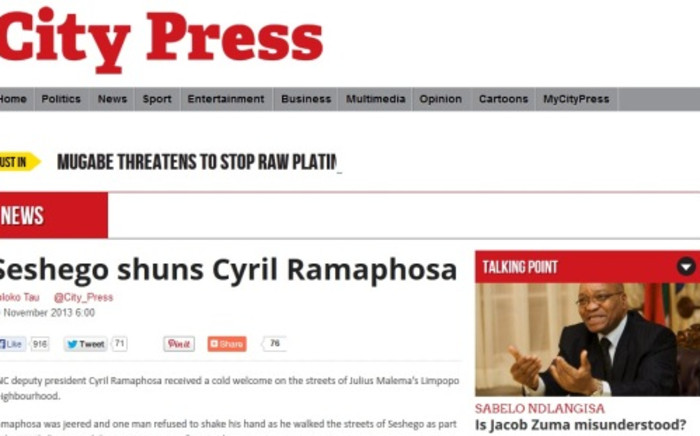 A screenshot of the article the ANC says was fabricated by the 'City Press' newspaper. Picture: CityPress.co.za.