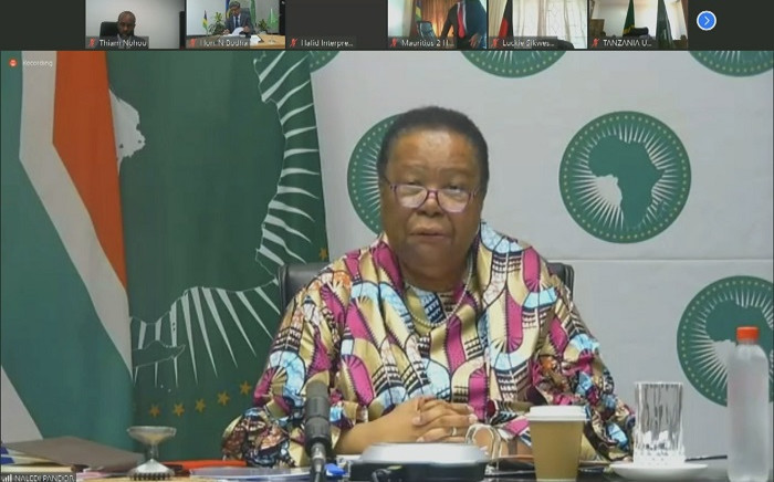 South Africa's Naledi Pandor, chairperson of the Executive Council of the AU, shares opening remarks at the 34th AU Summit on 3 February 2021. Picture: AU.