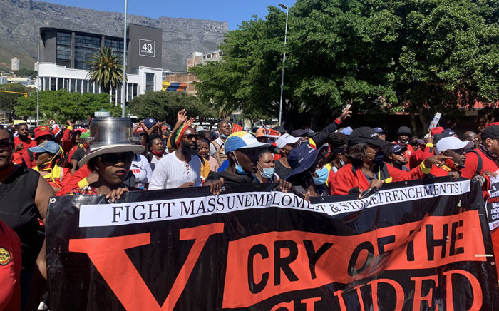 Samwu members participate in Cosatu's national stay away on 7 October 2021 in Cape Town. Picture: Kaylynn Palm/Eyewitness News