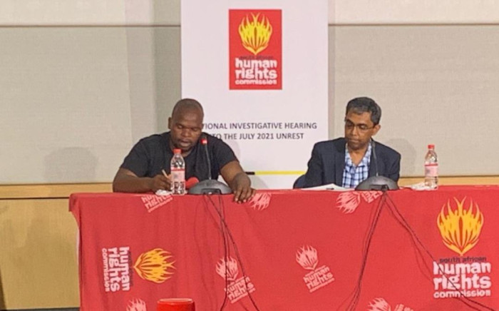 Witnesses from UPL Cornubia Fire Civil Society Action Group testifying at the National Investigative Hearing into the July 2021 Unrest.  Picture: @SAHRCommission/Twitter. 