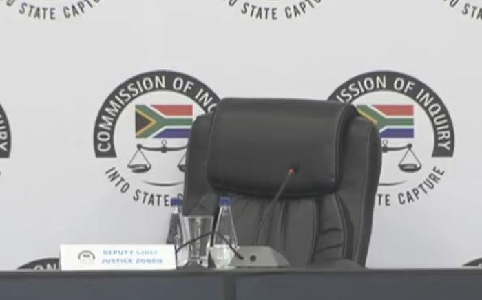 A video screengrab of the commission of inquiry into state capture. 