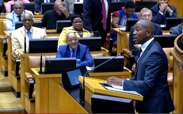 A screen grab of President Jacob Zuma watching on as DA leader in Parliament Mmusi Maimane addresses the house during the State of the Nation Address debate in Cape Town on 17 February 2015. Picture: YouTube