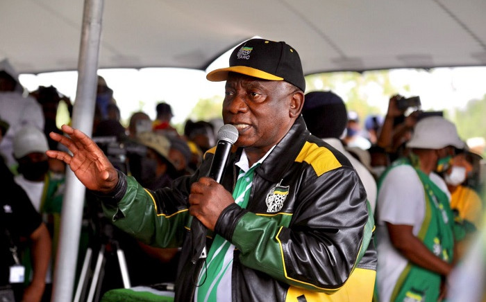 ANC president Cyril Ramaphosa on the campaign trail in Tlokwe in North West on 8 October 2021. Picture: @MYANC/Twitter.
