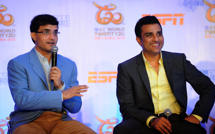 FILE: Former Indian cricketers and commentators for the upcoming World Twenty20 world cup, Sourav Ganguly (L) and Sanjay Manjrekar speak at a press conference in New Delhi on 28 August 2012. Picture: AFP 