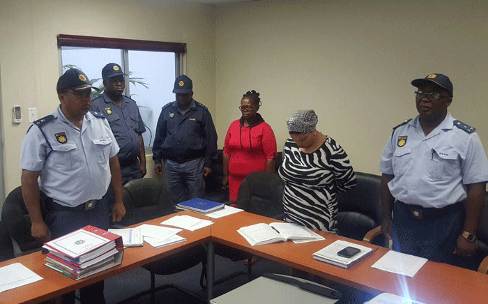 King Williams Town Cluster Commanders observe a moment of silence for the five police officers who were killed in an attack on the Ngcobo Police Station. Picture: SAPS.