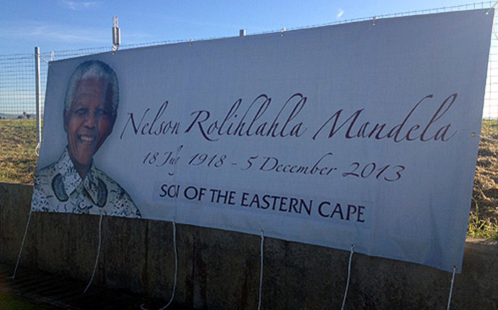 A banner in honour of Nelson Mandela hangs at the Mthatha Stadium during his funeral on 15 December 2013. Picture: Renee de Villiers/EWN.