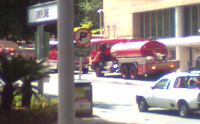 Fire trucks at the scene of a fire at the HSBC building in Sandton. Picture: Supplied