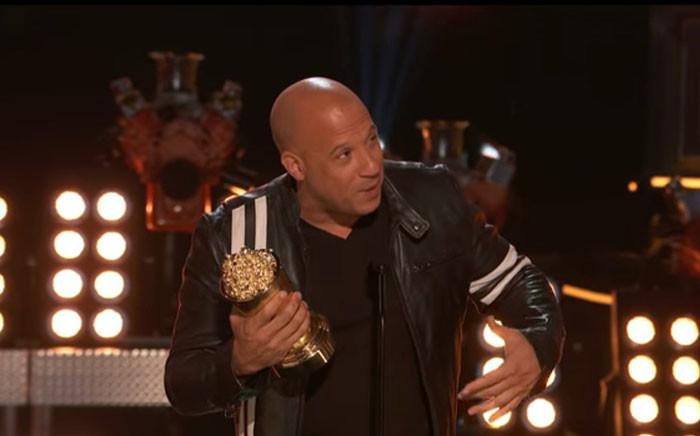A screengrab shows 'Fast and Furious' star Vin Diesel making his speech during MTV Movie and TV awards on 7 May 2017. Picture: youtube.com